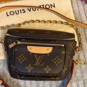 Louis Vuitton Brown Monogram Crossbody Belt Bag with Gold Chain new in the box